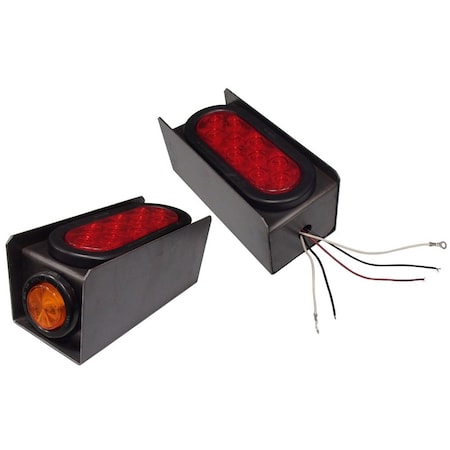 Aic Replacement Parts 2 Steel Trailer Light Boxes w/6 Oval Red & 2 Round Amber LED Lights +connector H2T-AMBRROUNDBOXSET_x2